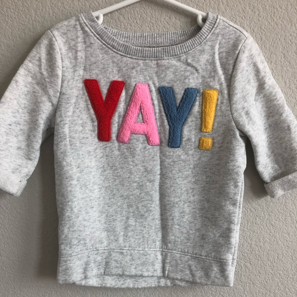 Toddler cropped sleeve sweater with YAY lettering